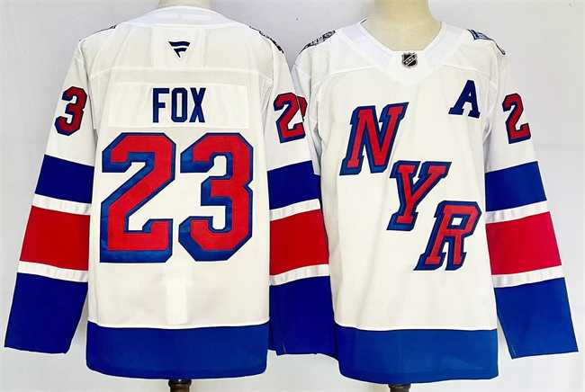 Men%27s New York Rangers #23 Adam Fox White 2024-25 Stadium Series Stitched Jersey